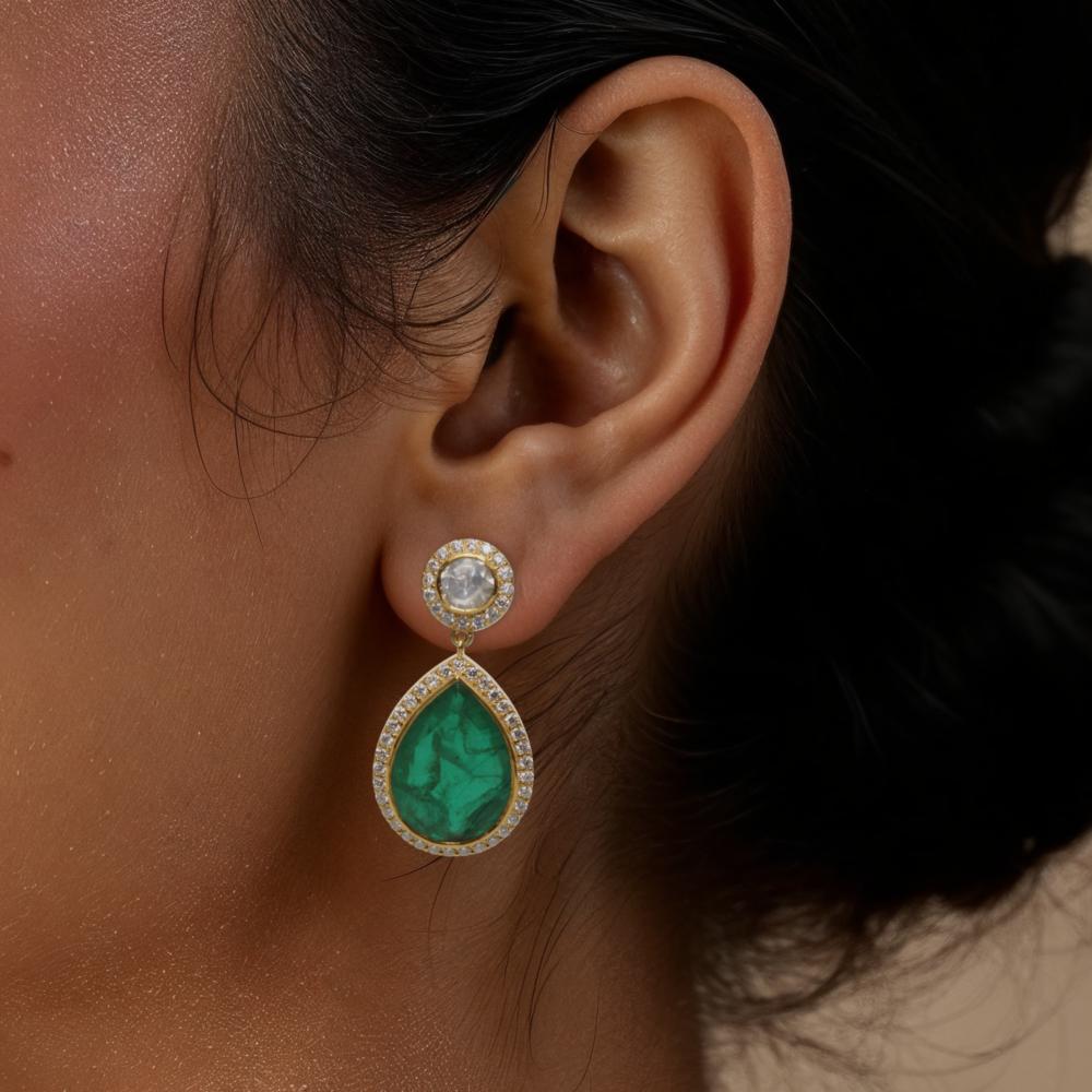 Emerald Polki Classic Earrings