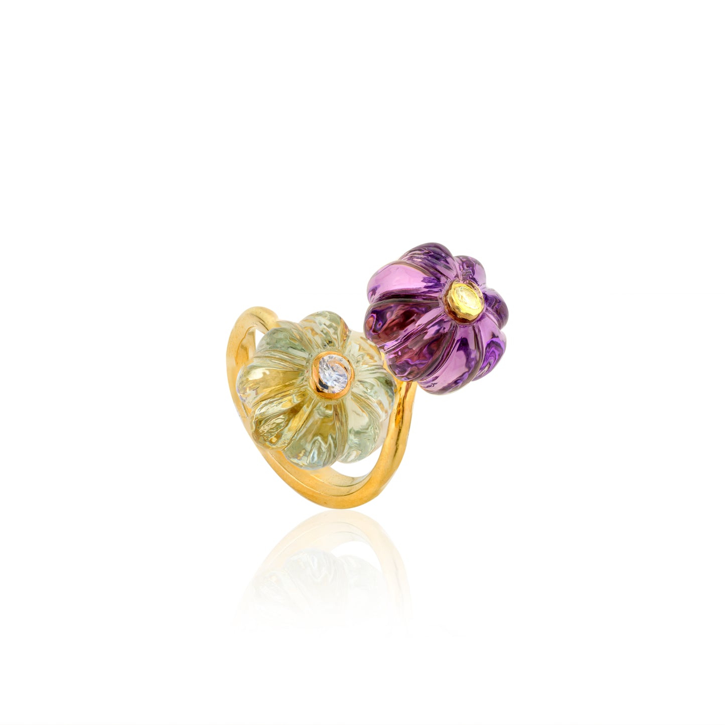 Double Melon Ring - Purple Amethyst + Green Amethyst