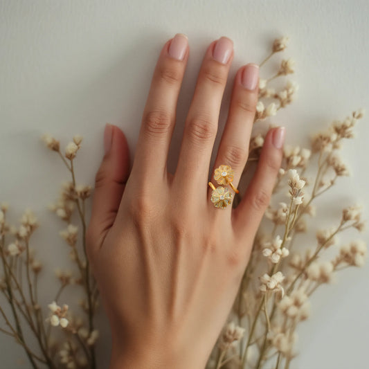 Double Melon Ring - Green Amethyst + Citrine